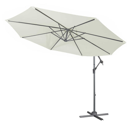 Ø3m Banana Parasol/Umbrella, Cover and Base Bundle, 8 Rib, Crank Handle, Cream Canopy - DG271