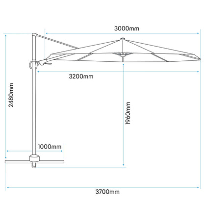Ø3m Garden/Patio Cantilever Parasol/Umbrella, Tilt, 360° Rotation and Cover, Grey - DG267