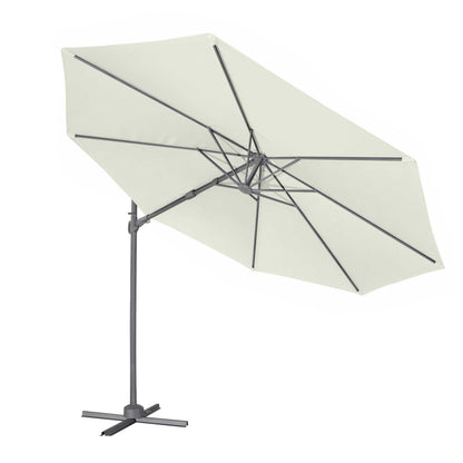 Ø3m Cantilever Parasol/Umbrella, Cover and Base Bundle, 8 Rib, Crank Handle, 360° Rotation, 60° Tilt, Cream Canopy - DG273