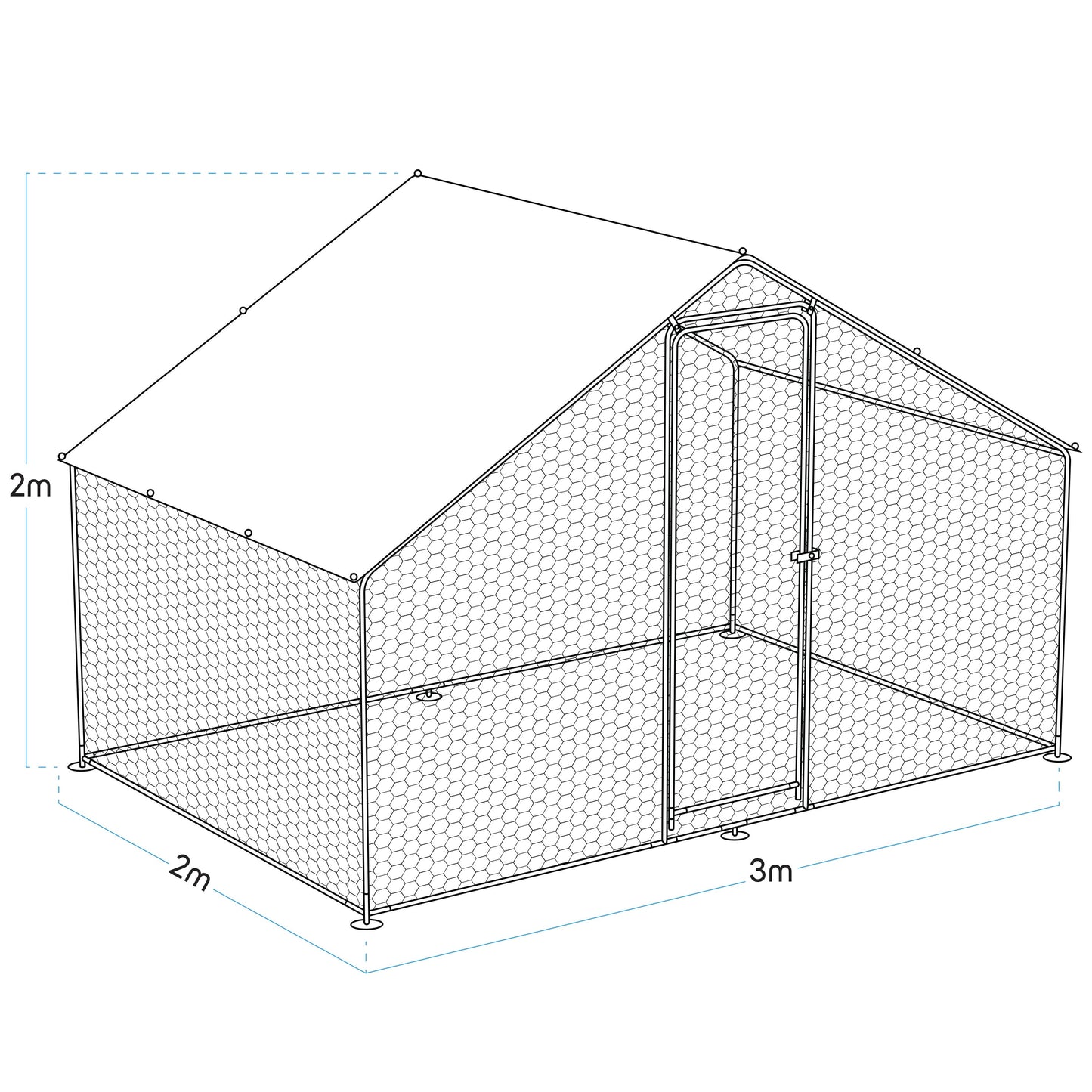 3x2x2m Walk-In Galvanised Steel Chicken Run with Roof Cover & PVC Coated Chicken Wire - DG278