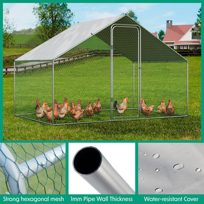 3x2x2m Walk-In Galvanised Steel Chicken Run with Roof Cover & PVC Coated Chicken Wire - DG278