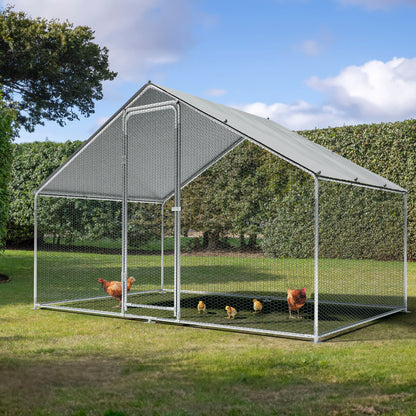 3x2x2m Walk-In Galvanised Steel Chicken Run with Roof Cover & PVC Coated Chicken Wire - DG278