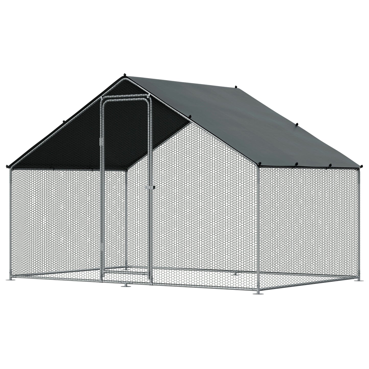 3x2x2m Walk-In Galvanised Steel Chicken Run with Roof Cover & PVC Coated Chicken Wire - DG278