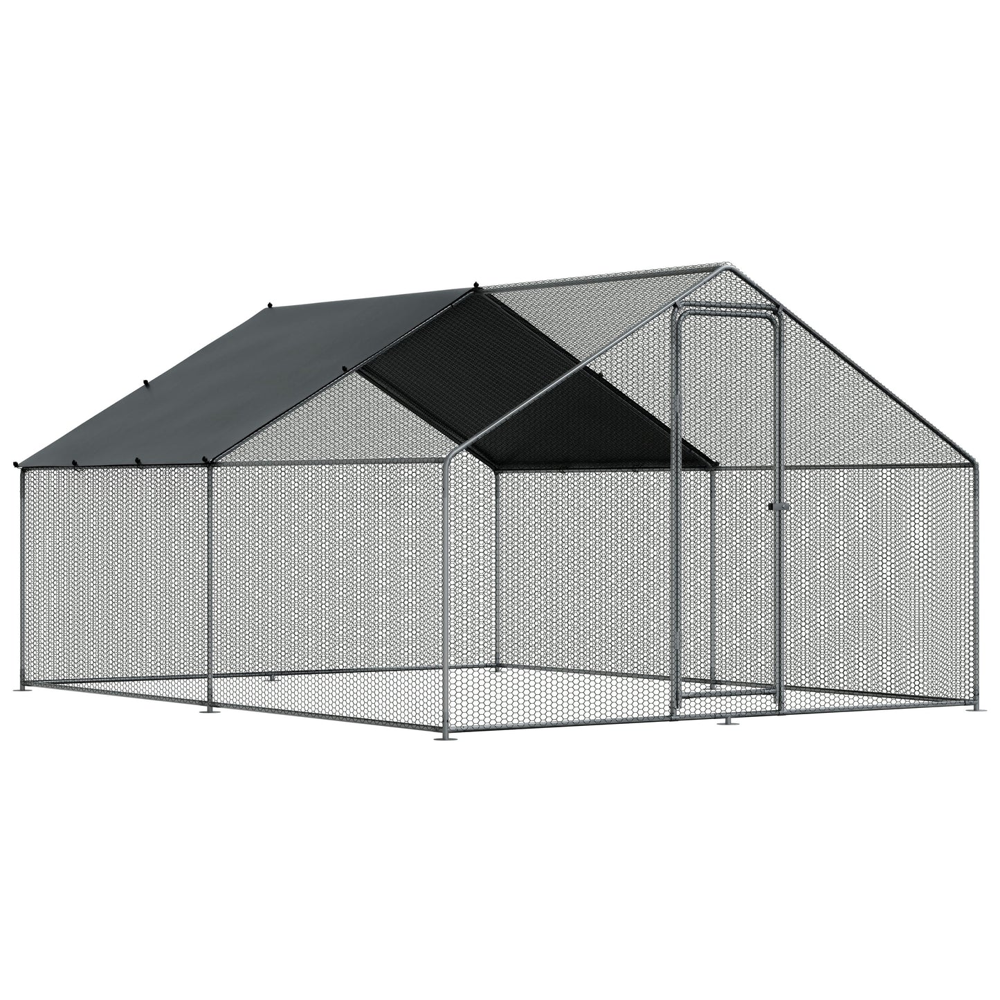 3x4m Walk-In Galvanized Steel Chicken Run with Solar Roof Cover & PVC Coated Chicken Wire, For Chickens, Ducks, Fowl and  Poultry - DG279
