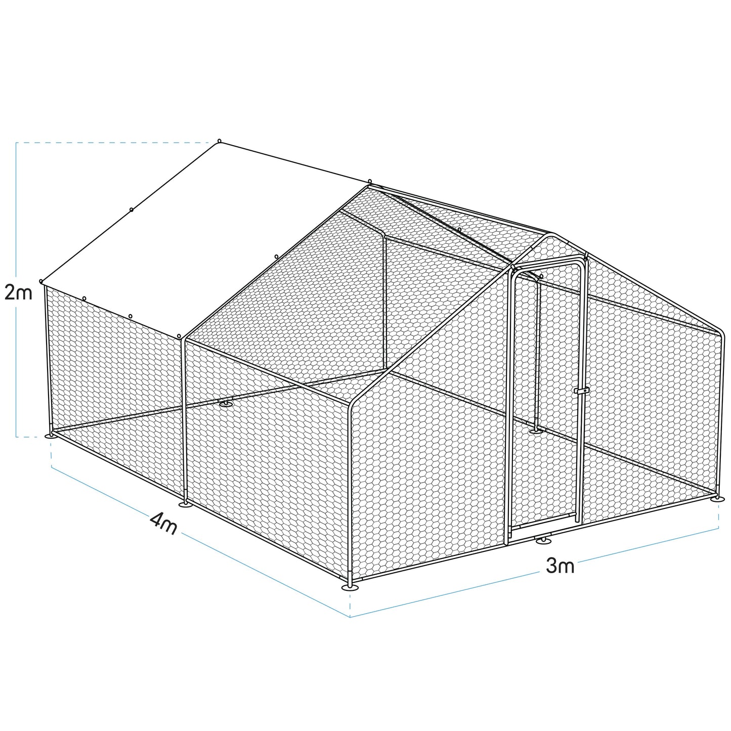 3x4m Walk-In Galvanized Steel Chicken Run with Solar Roof Cover & PVC Coated Chicken Wire, For Chickens, Ducks, Fowl and  Poultry - DG279