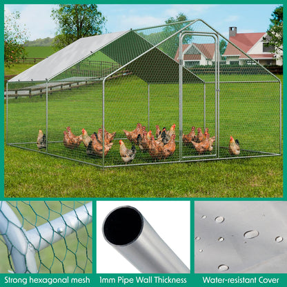 3x4m Walk-In Galvanized Steel Chicken Run with Solar Roof Cover & PVC Coated Chicken Wire, For Chickens, Ducks, Fowl and  Poultry - DG279
