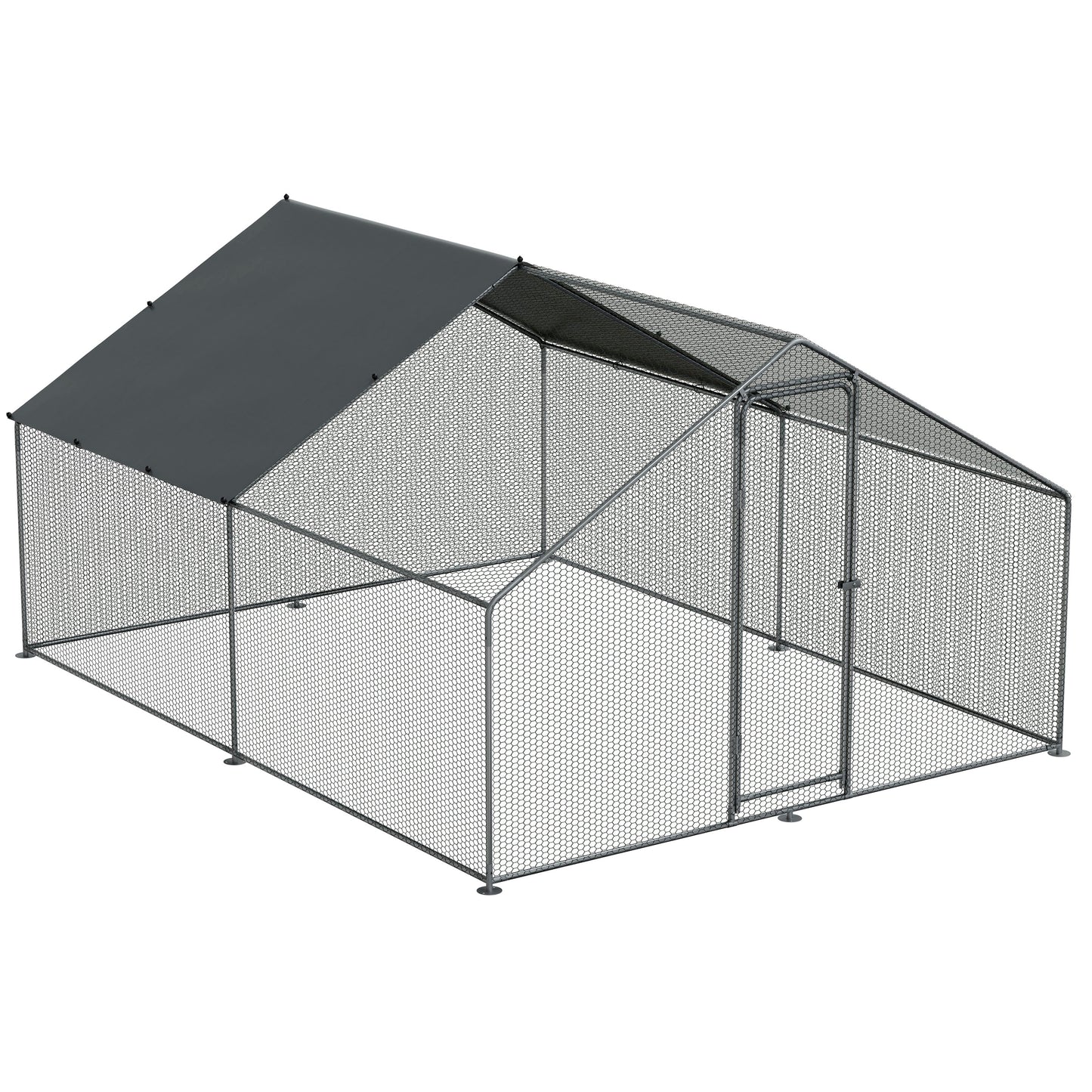 3x4m Walk-In Galvanized Steel Chicken Run with Solar Roof Cover & PVC Coated Chicken Wire, For Chickens, Ducks, Fowl and  Poultry - DG279
