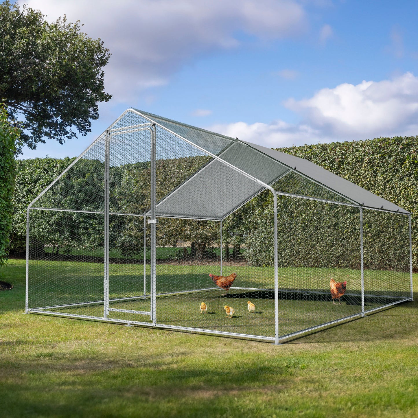 3x4m Walk-In Galvanized Steel Chicken Run with Solar Roof Cover & PVC Coated Chicken Wire, For Chickens, Ducks, Fowl and  Poultry - DG279