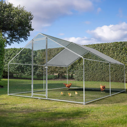 3x4m Walk-In Galvanized Steel Chicken Run with Solar Roof Cover & PVC Coated Chicken Wire, For Chickens, Ducks, Fowl and  Poultry - DG279