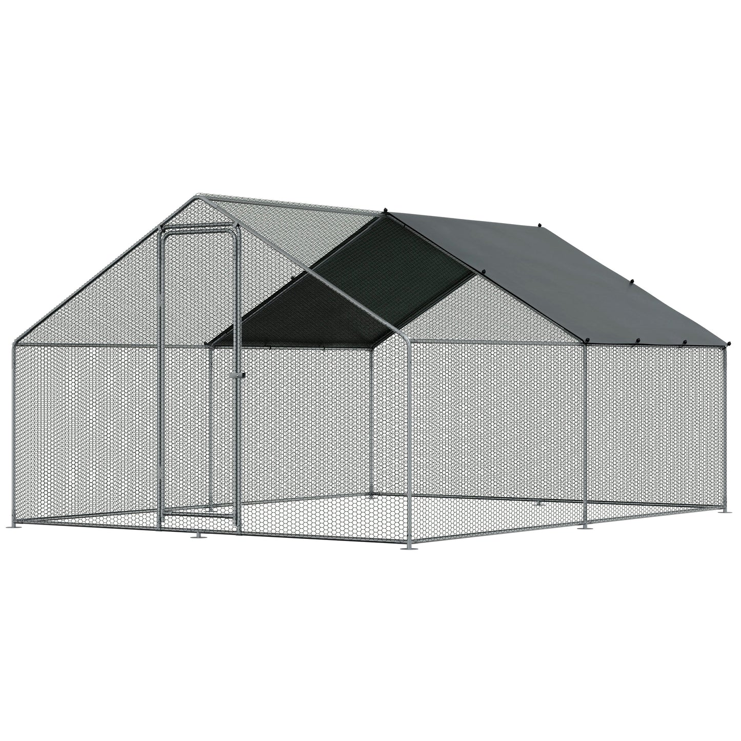 3x4m Walk-In Galvanized Steel Chicken Run with Solar Roof Cover & PVC Coated Chicken Wire, For Chickens, Ducks, Fowl and  Poultry - DG279