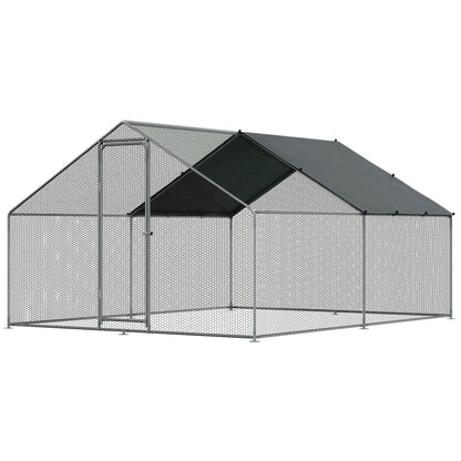 3x4m Walk-In Galvanized Steel Chicken Run with Solar Roof Cover & PVC Coated Chicken Wire, For Chickens, Ducks, Fowl and  Poultry - DG279