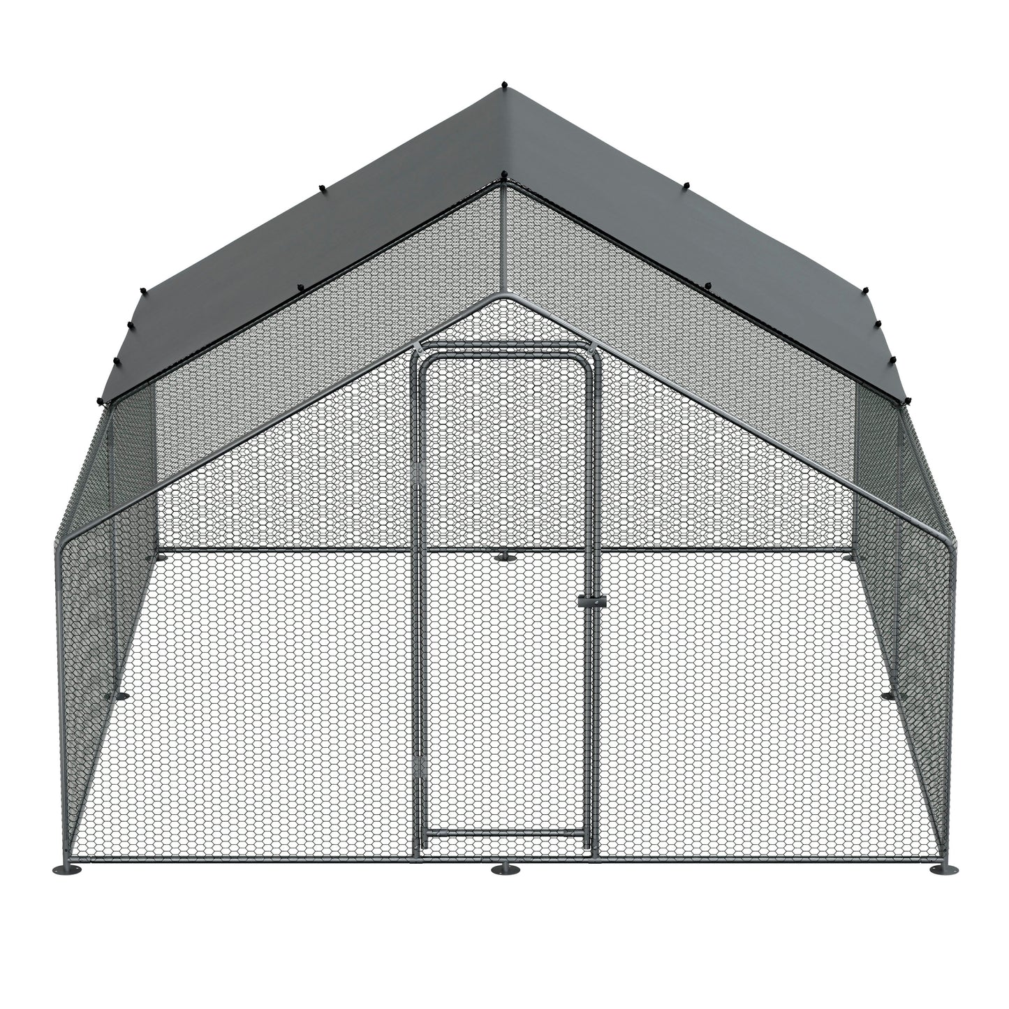 3x4m Walk-In Galvanized Steel Chicken Run with Solar Roof Cover & PVC Coated Chicken Wire, For Chickens, Ducks, Fowl and  Poultry - DG279