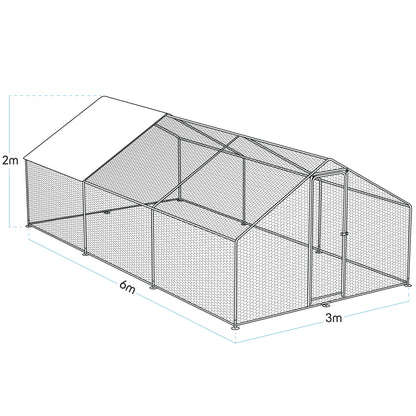 3x6x2m Walk-In Galvanised Steel Chicken Run with Roof Cover & PVC Coated Chicken Wire - DG280