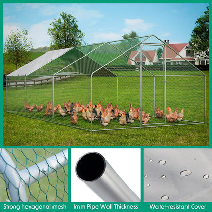 3x6x2m Walk-In Galvanised Steel Chicken Run with Roof Cover & PVC Coated Chicken Wire - DG280