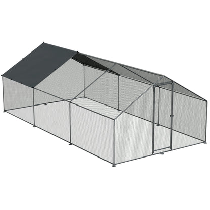 3x6x2m Walk-In Galvanised Steel Chicken Run with Roof Cover & PVC Coated Chicken Wire - DG280