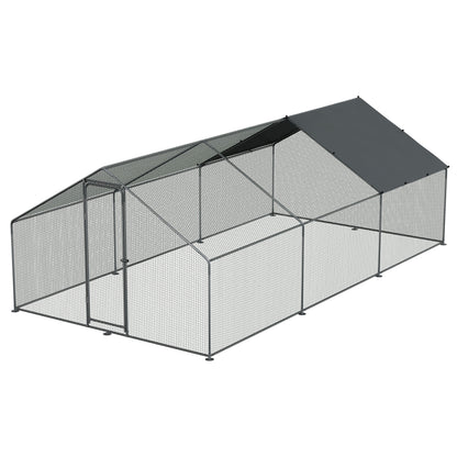 3x6x2m Walk-In Galvanised Steel Chicken Run with Roof Cover & PVC Coated Chicken Wire - DG280