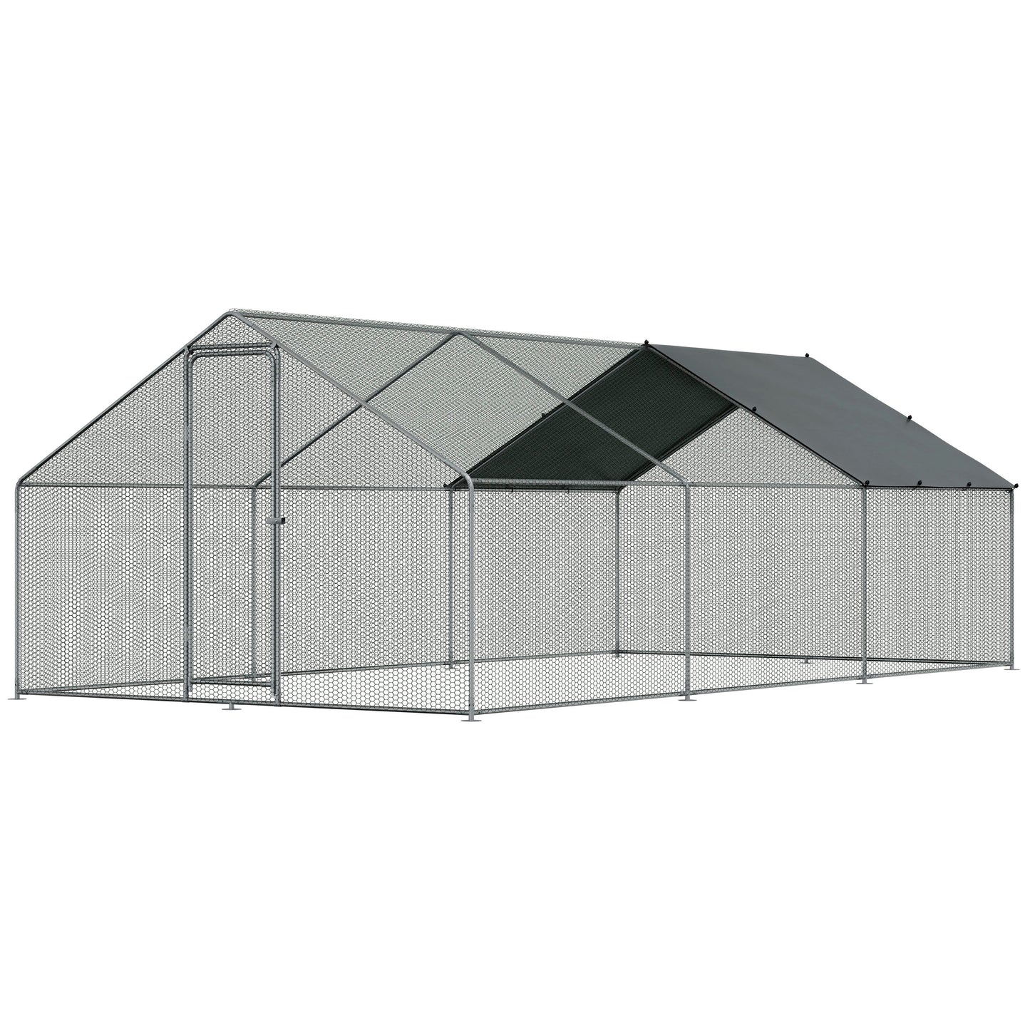3x6x2m Walk-In Galvanised Steel Chicken Run with Roof Cover & PVC Coated Chicken Wire - DG280