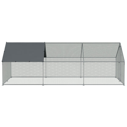 3x6x2m Walk-In Galvanised Steel Chicken Run with Roof Cover & PVC Coated Chicken Wire - DG280