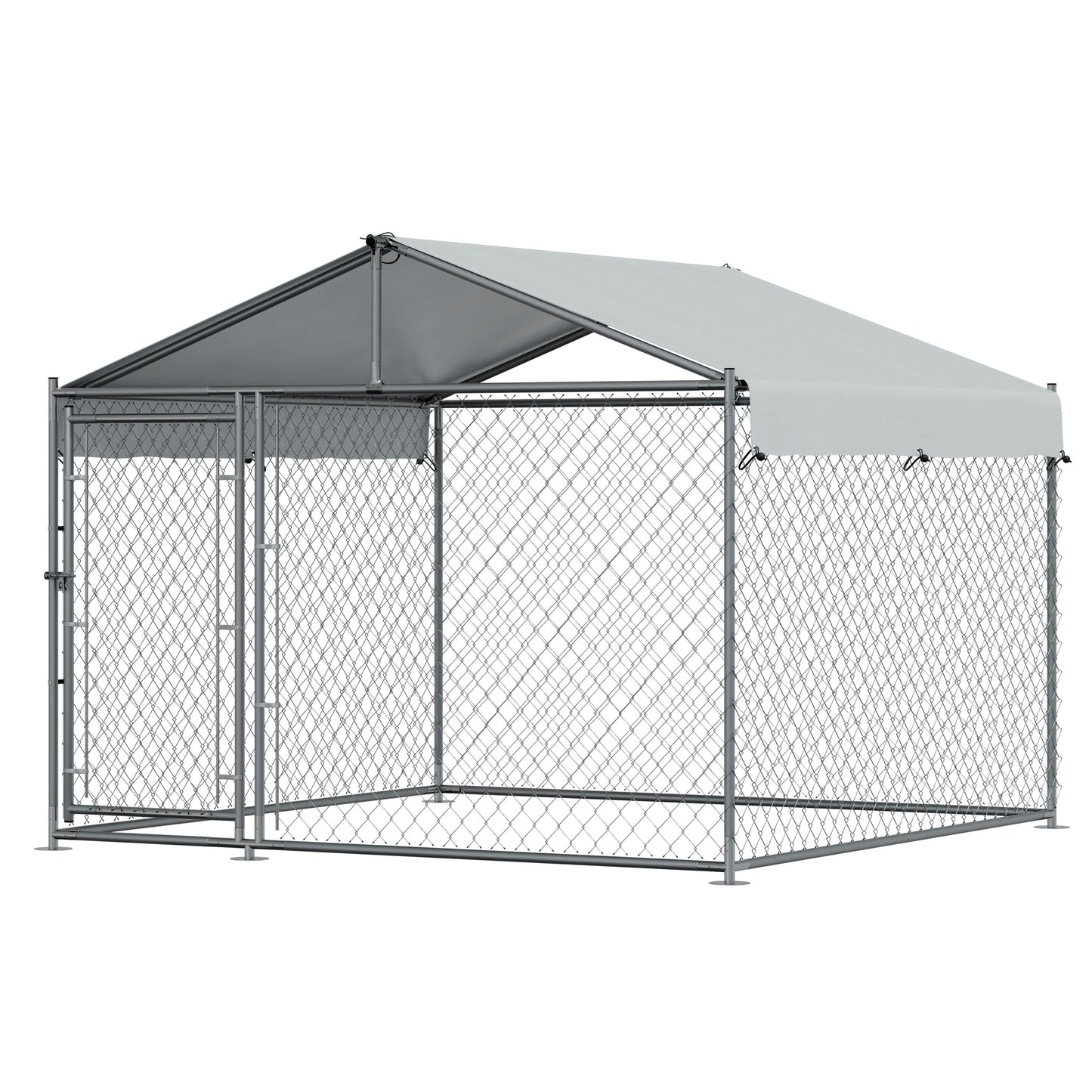 Galvanised Steel Dog Kennel with Roof Cover & Chain Link Fencing, 2x2x1.5m - DG281