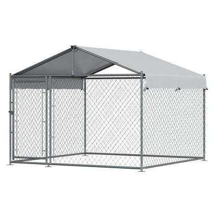 Galvanised Steel Dog Kennel with Roof Cover & Chain Link Fencing, 2x2x1.5m - DG281