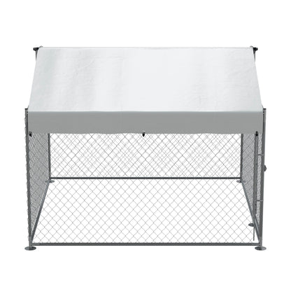 Galvanised Steel Dog Kennel with Roof Cover & Chain Link Fencing, 2x2x1.5m - DG281