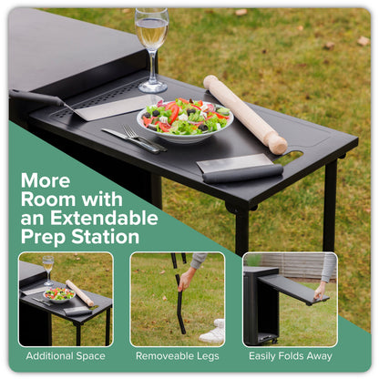 BBQ/Plancha Trolley with Cupboard, Extension Table & Utensil Hooks - Black - DG282
