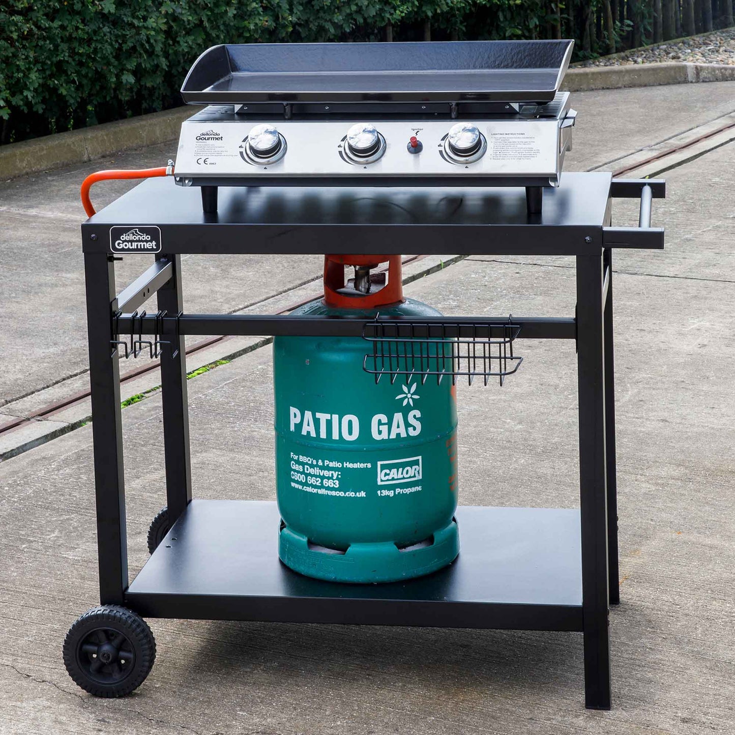 3 Burner Portable Gas Plancha 7.5kW BBQ Griddle with Cover & Trolley - DG250