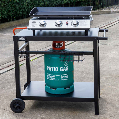 2 Burner Portable Gas Plancha 5kW BBQ Griddle, Stainless Steel with Cover & Trolley - DG249