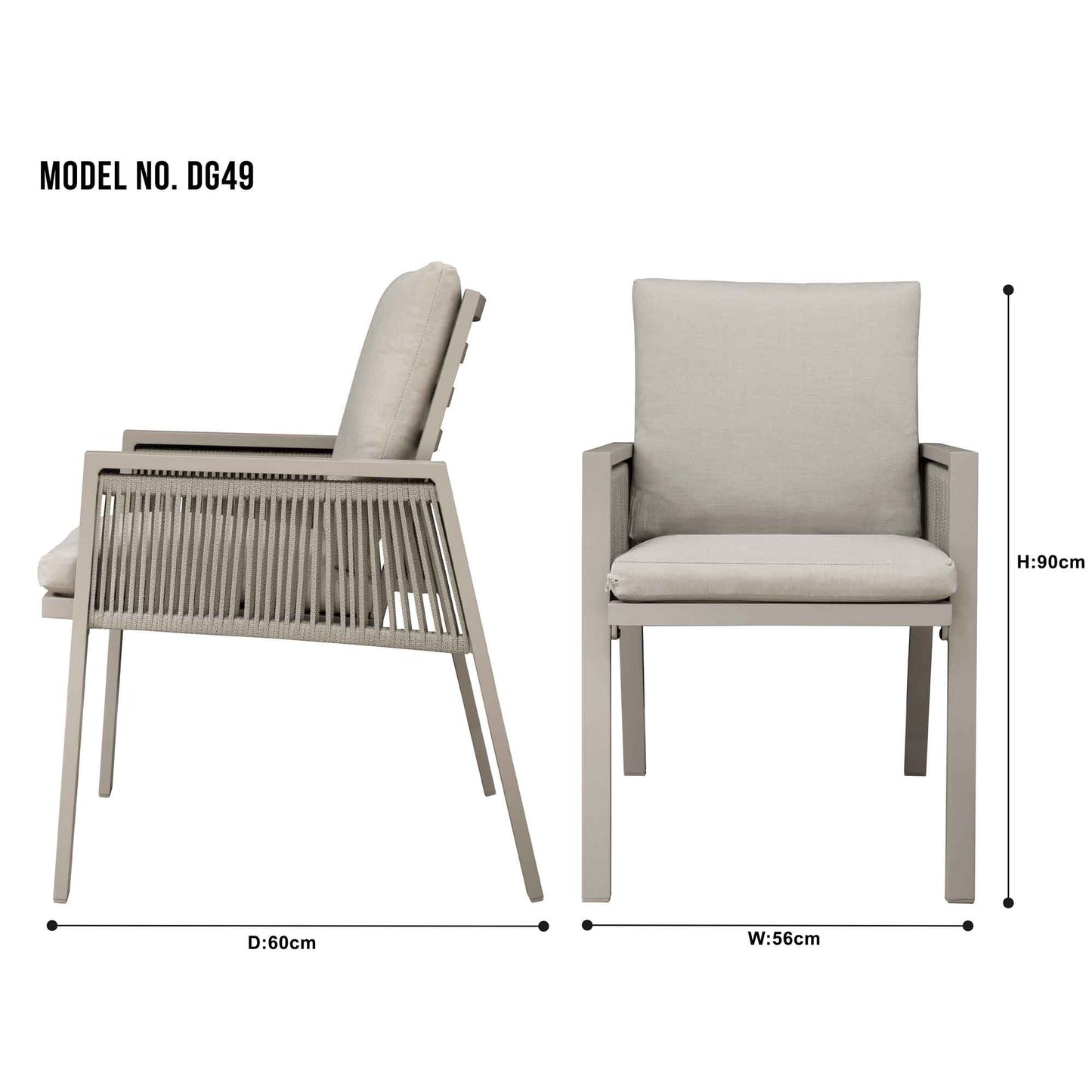 Fusion Garden/Patio Aluminium Dining Chair with Armrests, Set of 4, Light Grey - DG50