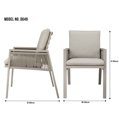 Fusion Garden/Patio Aluminium Dining Chair with Armrests, Set of 4, Light Grey - DG50