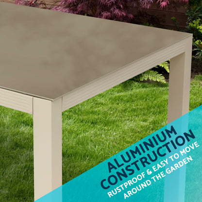 Fusion Aluminium Garden Dining Table with Tempered Glass & Parasol Hole - Light Grey - DG51