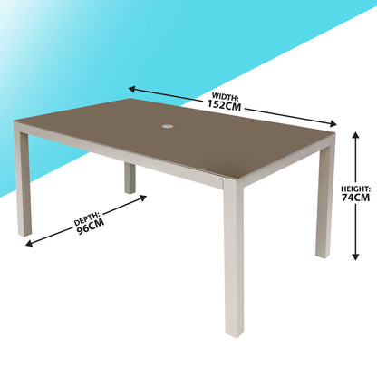Fusion Aluminium Garden Dining Table with Tempered Glass & Parasol Hole - Light Grey - DG51