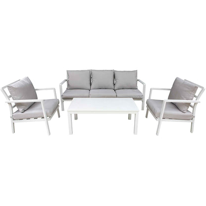 Kyoto 4 Piece Aluminium Outdoor Sofa & Coffee Table Set, White - DG52