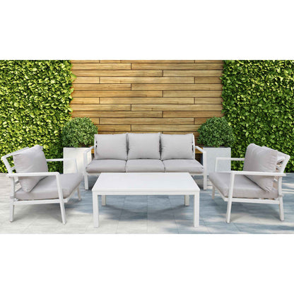 Kyoto 4 Piece Aluminium Outdoor Sofa & Coffee Table Set, White - DG52