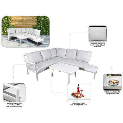 Kyoto 3 Piece Outdoor Corner Sofa & Coffee Table Set, White - DG53