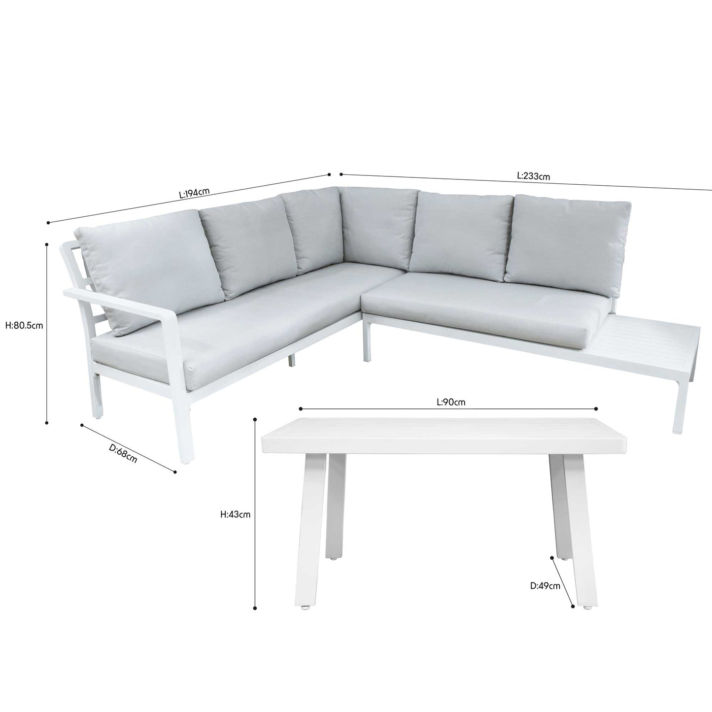 Kyoto 3 Piece Outdoor Corner Sofa & Coffee Table Set, White - DG53