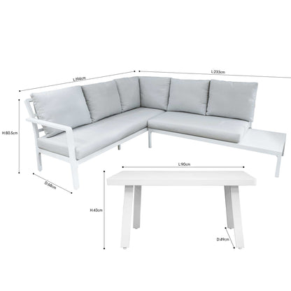 Kyoto 3 Piece Outdoor Corner Sofa & Coffee Table Set, White - DG53