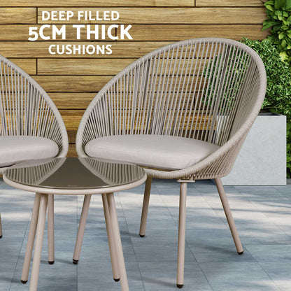 Como 3 Piece Steel Bistro Set with Tempered Glass Top, Grey - DG55