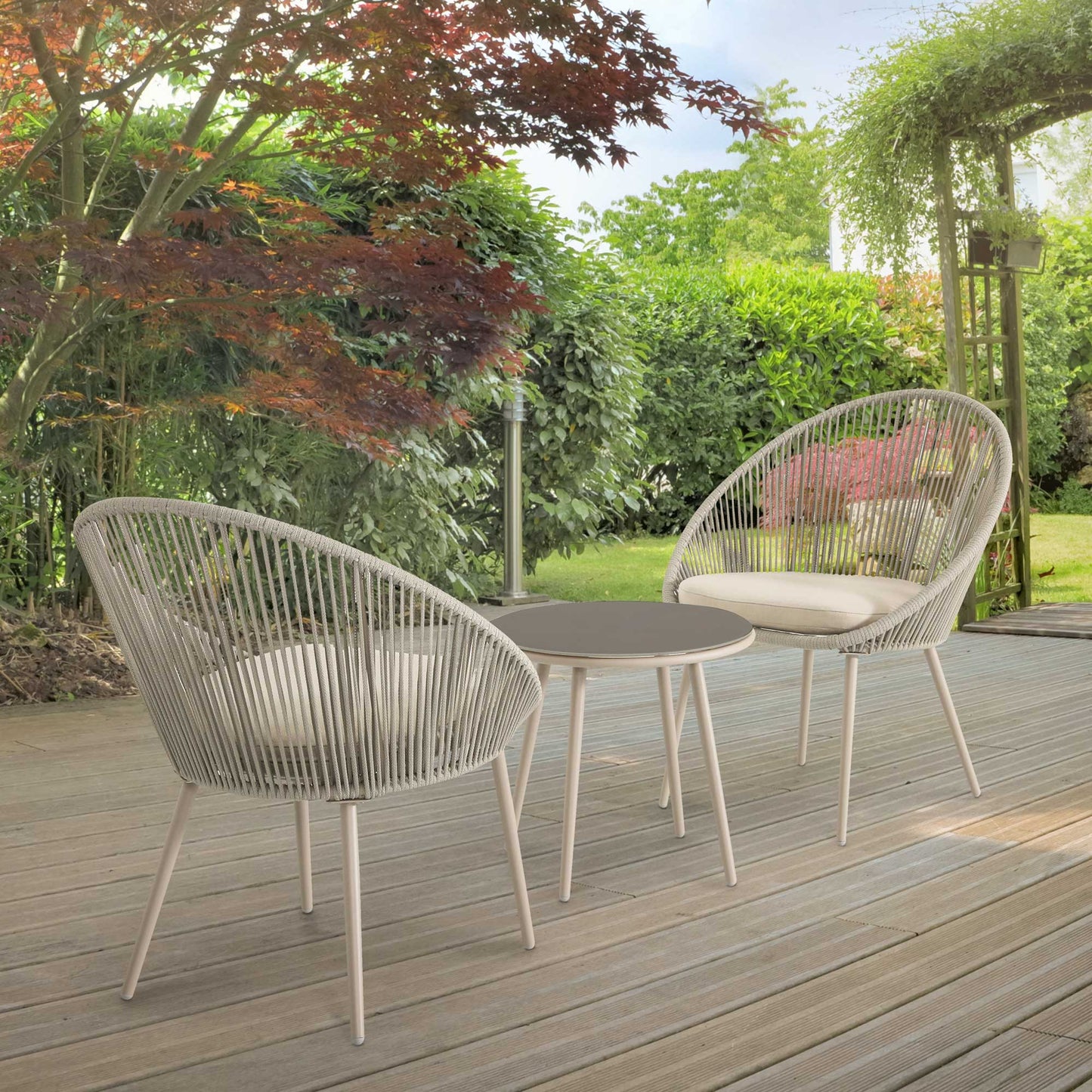 Como 3 Piece Steel Bistro Set with Tempered Glass Top, Grey - DG55