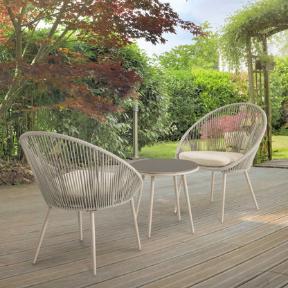 Como 3 Piece Steel Bistro Set with Tempered Glass Top, Grey - DG55