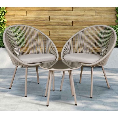 Como 3 Piece Steel Bistro Set with Tempered Glass Top, Grey - DG55
