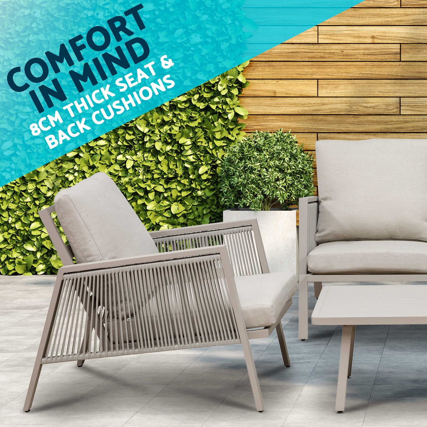 Fusion 4 Piece Outdoor Aluminium Sofa Set, Light Grey - DG56