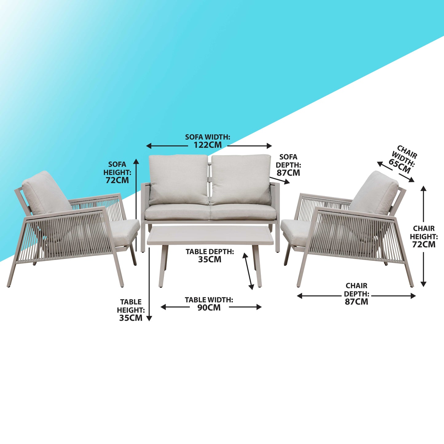 Fusion 4 Piece Outdoor Aluminium Sofa Set, Light Grey - DG56