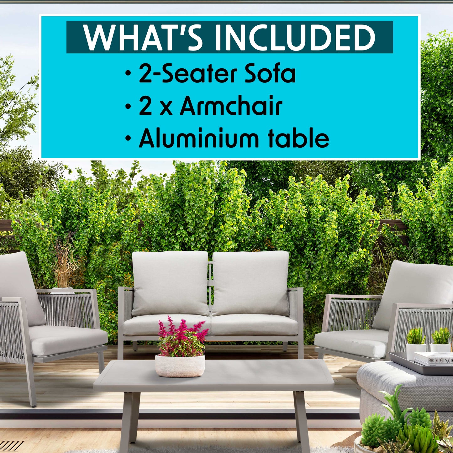 Fusion 4 Piece Outdoor Aluminium Sofa Set, Light Grey - DG56
