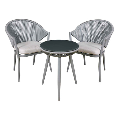 Echo 3 Piece Aluminium Balcony Set with Tempered Glass Top, Grey - DG58
