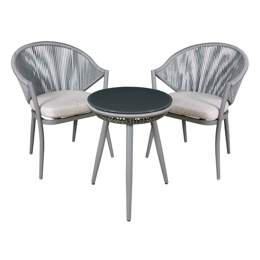 Echo 3 Piece Aluminium Balcony Set with Tempered Glass Top, Grey - DG58