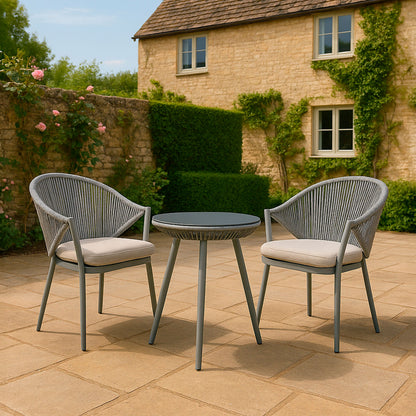 Echo 3 Piece Aluminium Balcony Set with Tempered Glass Top, Grey - DG58