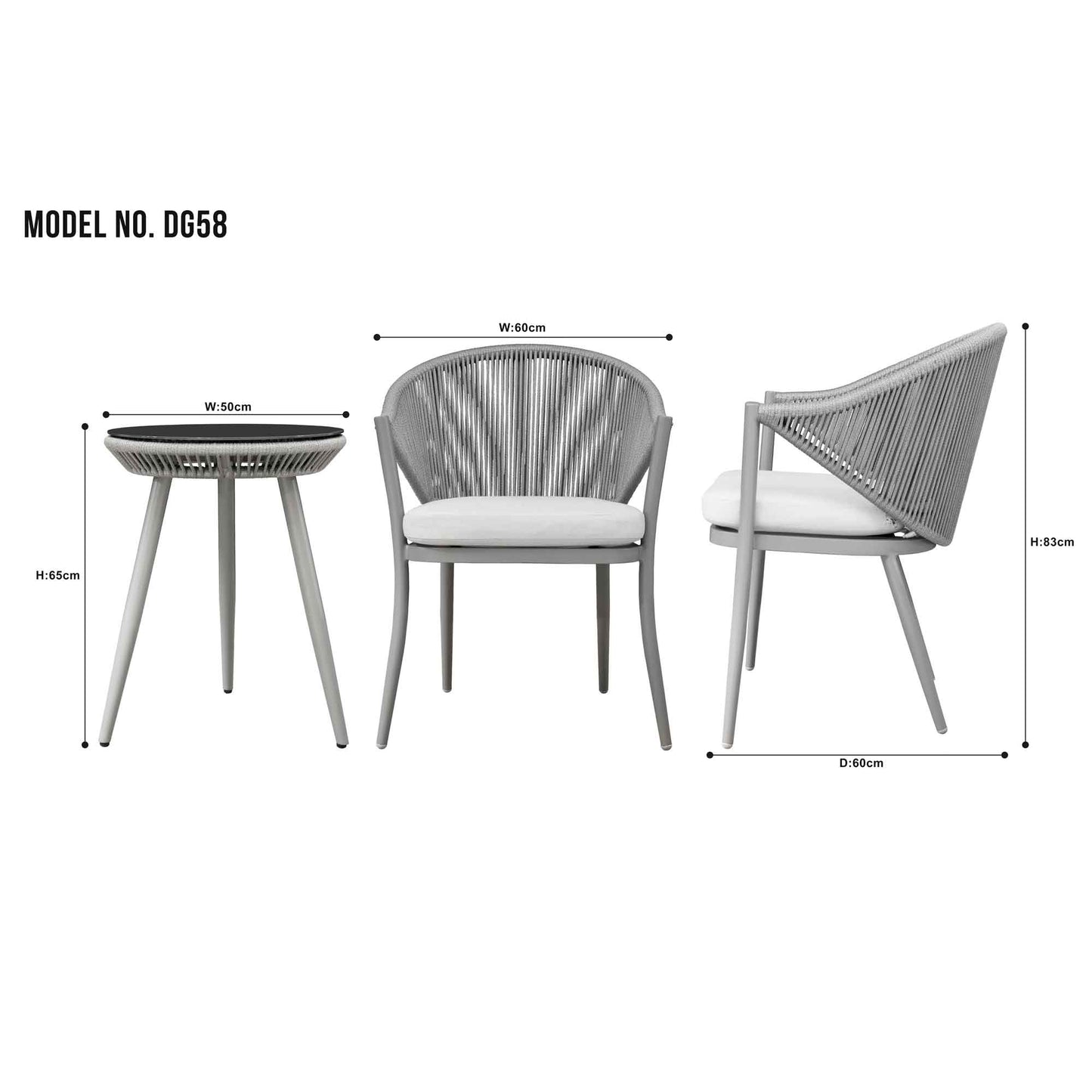 Echo 3 Piece Aluminium Balcony Set with Tempered Glass Top, Grey - DG58