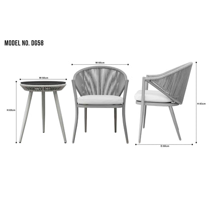 Echo 3 Piece Aluminium Balcony Set with Tempered Glass Top, Grey - DG58