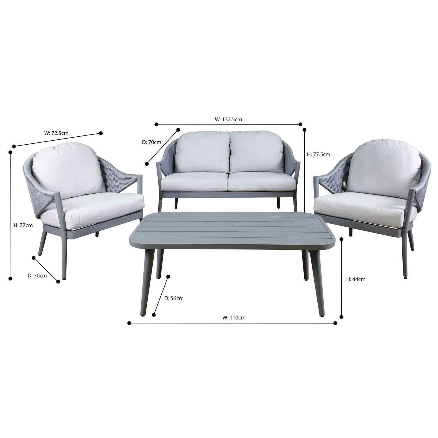 Echo 4 Piece Aluminium Outdoor Sofa Set, Grey - DG59